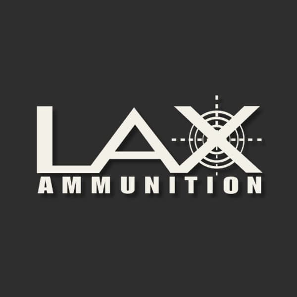 Logo de LAX Ammunition, con mira telescópica en la X
